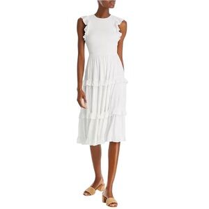 Aqua Smocked Clip Dot Midi Dress